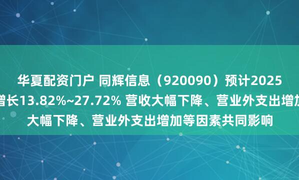 华夏配资门户 同辉信息（920090）预计2025年度净利润同比增长13.82%~27.72% 营收大幅下降、营业外支出增加等因素共同影响